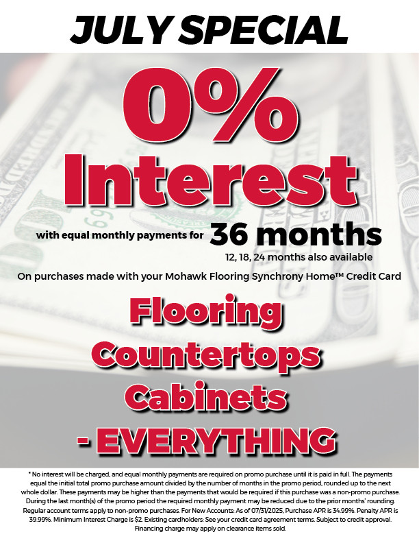July Special - 0% Interest with equal monthly payments for 36 months | National Design Mart